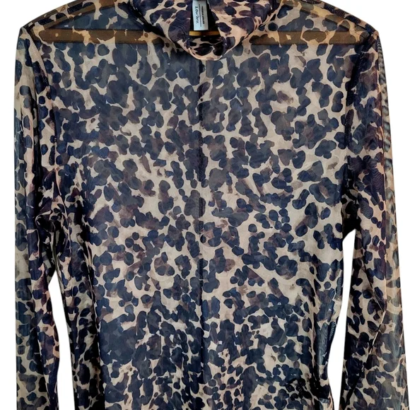 NWOT & OTHER STORIES High Neck Sheer Mesh Leopard Animal Print Top Medium - Picture 4 of 11